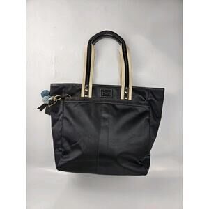 Coach Hampton Satin Suede Leather Trim Tote w/ Turquoise Suede Pom Poms